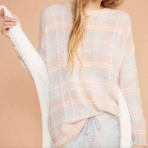 Lou & Grey Oversized Alpaca Wool Blend Peachy Gray Plaid Sweater